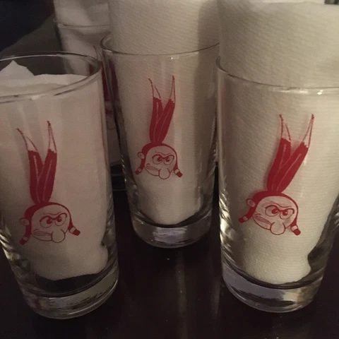 5 Vintage Stanford University Indian Mascot Logo Cocktail Glasses - Excellent Cover