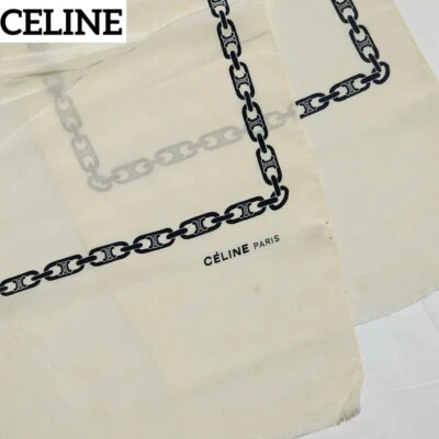 Cadena Macadam CELINE Estola Seda Marfil Talla 48inx11in Usada en Japón Foto 1 de 4