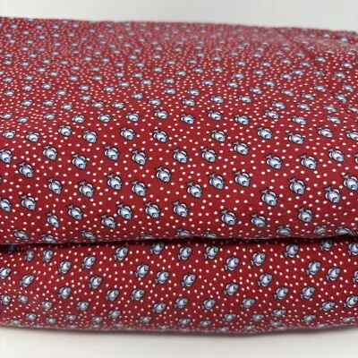 Vintage Tommy Hilfiger Twin Sheet Set Red with Blue Fish Polka Dots Flat Fitted - Image 1 of 4