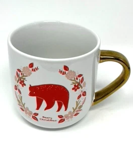 "Beary Christmas" THRESHOLD STONEWARE Coffee Tea Mug, Red Bear Gold-toned Handle - Picture 1 of 2