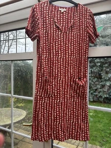 Ladies White Stuff Size 10 Red Cotton Dress With Pockets - Picture 1 of 7