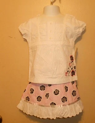 Conjunto de falda de dos (2) piezas con dobladillo con volantes rosa cuatro (4) nuevas con etiquetas para niñas Foto 1 de 3