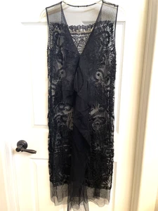 Schwarzer Spitzen Tüll Chiffon Gr. S vorne offen Cover-Up - Bild 1 von 5