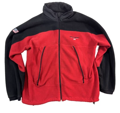 vtg Y2K Polo Ralph Lauren Sport XL fleece jacket american flag red black mens - Image 1 of 4