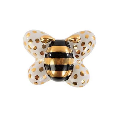 Mackenzie Childs Gold/White/Black BUMBLE BEE Majolica Pottery Knob NEW m25-no - Image 1 of 4