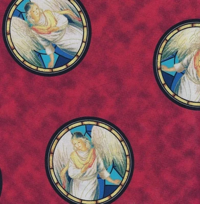 MEDALLÓN ÁNGEL de Navidad Away in a Manger camafeo tela roja por el FQ - 1/4 YD Foto 1 de 4