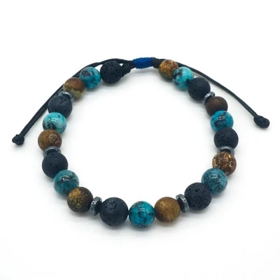 Мужской регулируемый браслет из лавового камня яшмы с драгоценными камнями — заземление целебная энергия - Изображение 1 из 2