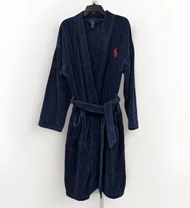 RALPH LAUREN Big Polo Pony Samt Bademantel NAVY BLAU, rot Polo Pony S/M - Bild 1 von 8