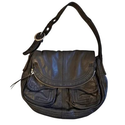 Lucky Brand Stash Black Lambskin Leather Fold Over Hobo Bag VTG Y2K Messenger - Image 1 of 4