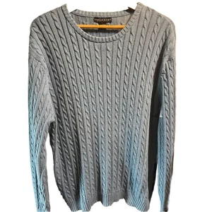 Consensus Sportswear Men’s Size L Blue LS Cable Knit Sweater Pullover Travel EUC - Picture 1 of 10