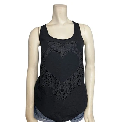 Camiseta sin mangas Express para mujer negra corte láser corazón recorte encaje espalda deportiva XS Foto 1 de 4