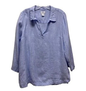 Sigrid Olsen Tunic Blouse Linen Tie Side Slit Boho Hippie Artsy Lagenlook L Blue - Picture 1 of 7
