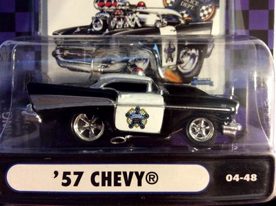 MUSCLE MACHINES POLICE DEPT 1957 CHEVY --  DIECAST CAR 1/64 - 57 CHEVY - BLACK - - Image 1 of 3