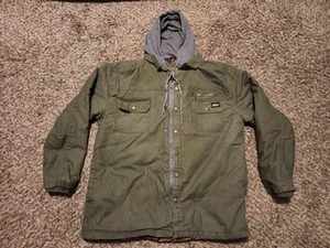Dickies Jacket Mens XXL 2XL Green Canvas Work Coat Hood Full Zip Snap Over - Picture 1 of 3