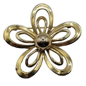 Große Blume klassische Form offen Metall goldfarbene Brosche Anstecknadel wie abgebildet oder Mehrzweck - Bild 1 von 11