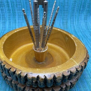 "Anillo de madera vintage con corteza de árbol estilo Ellwood tazón de tuerca con galleta 6 selecciones rústico 8""" - Imagen 1 de 12