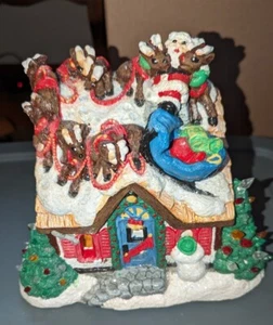 Vintage beleuchtet Weihnachtsmann ""Up on the House Top"" Rentiere von Plastercraft - Bild 1 von 5