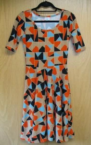 LULAROE LULA ROW GEOMETRISCHES ORANGE BRAUN BLAUES KLEID POLY Damen Gr. S SM SMALL - Bild 1 von 1