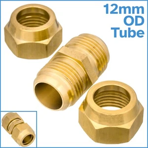 Brass 12mm OD Copper Pipe Tubing Flared Connector Fitting Tube Short Flare Nut - Foto 1 di 3