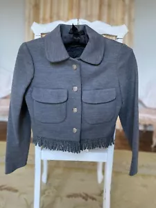 Vintage Women's Grey Cropped Fringed Silver Button Pockets Jacket Size 8 to 10 - Picture 1 of 5