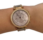 Michael Kors Mk5896 Womens Parker Case Gold Blush Crystal Watch 8" Stainless