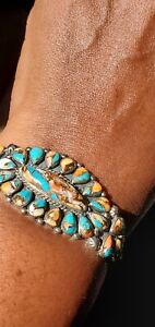 SANTA FE Style Spiny Mohave Turquoise Cuff Bracelet in Sterling Silver