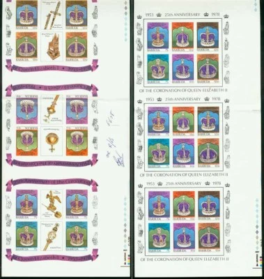 Barbuda 1978 Coronation SS, MS в пробных полосках из трех - Изображение 1 из 2