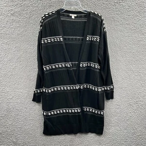 Cato Womens Cardigan Sweater Large Black White Striped Open Front Duster Boho - Picture 1 of 8
