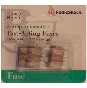 RadioShack Fast-Acting 5-Amp 32-Volt ATC ATO Automotive Blade Fuses 5A 32V 3/PK - Picture 1 of 1