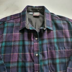 Vintage Woolrich Flannel Shirt XL Made in USA Purple Green Plaid Button Down