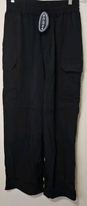 Scoop Women's Wide Leg Pull-On Elastic Cargo Pants Sz XS (0-2) Black Trendy - Picture 1 of 5
