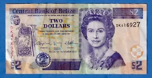 Belize 2 Dollars 2011 P-66d Queen Elizabeth II Circulated Note DK416927 - Bild 1 von 3