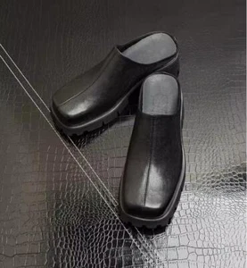 Men's New Business square Toe Breathable slippers Genuine Leather Slipper shoes - Picture 1 of 7