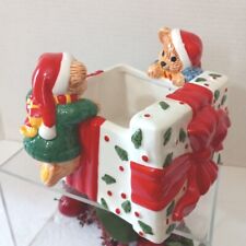 Vintage 1998 FIJI "Let's Peek" Ceramic Candy Dish Planter w/Santa Bears 7"x5" 83