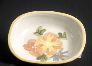 Louisville Stoneware Oval Serving Bowl Hand Painted Country Flowers Gold Accent - Picture 1 of 3
