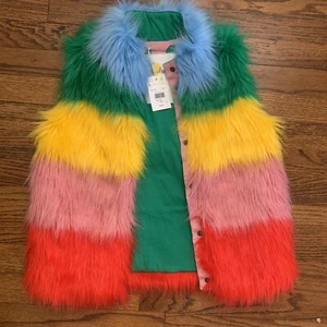 NWT Mini Boden Faux Fur Rainbow Vest 7-8 Years 128 Cm - Picture 1 of 7
