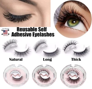 2 Pcs Reusable Self Adhesive Eyelashes Natural 3D Mink Glue-Free False Eyelashes - Picture 1 of 15