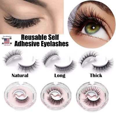 2 Pcs Reusable Self Adhesive Eyelashes Natural 3D Mink Glue-Free False Eyelashes - Image 1 of 4