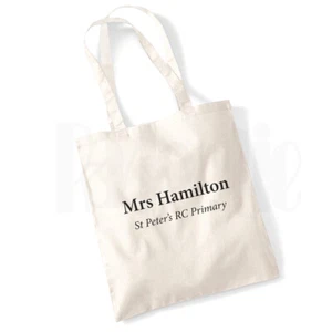 Personalised 'Teacher Name + School' Canvas Tote Bag- GIFT FOR THANK YOU TEACHER - Picture 1 of 2