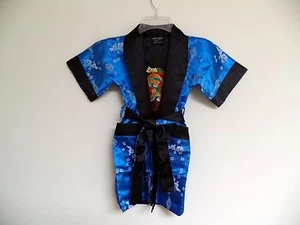 Thai Silk-Blend Child's Robe Kimono Medium Blue Reversible Dragon/Unisex-S (New) - Picture 1 of 6