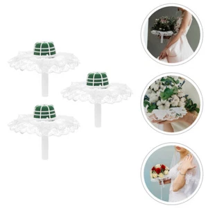 3 Sets Flower Lace Skirt Wedding Bouquet Holders Flowers Handle Bride - Picture 1 of 12