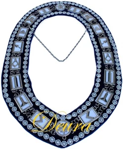 Masonic Blue Lodge SILVER RHINESTONE WHITE BLUE BACKING Collar DMR400SBWRS - Bild 1 von 3