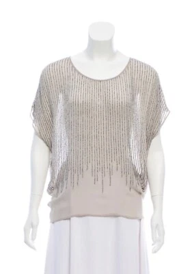 Joie Blouse Top Grey Beaded Stripe Dolman Oversized Silk Party Work XS - Image 1 of 4