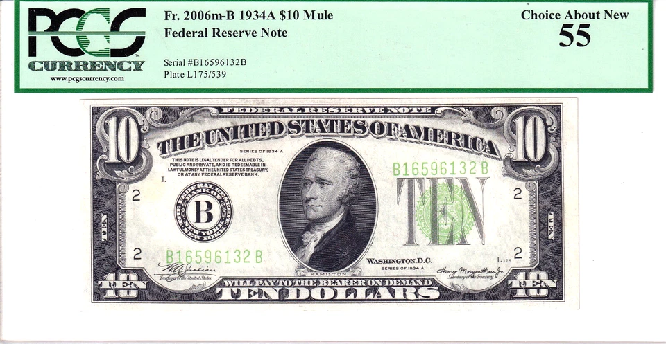 1934-A $10 FRN MULE New York PCGS Choice About New 55 #B16596132B - Image 1 of 2