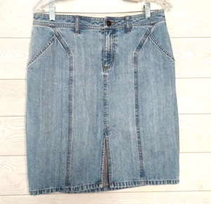J Crew Damen Jeansrock Bleistift gerade bescheiden klassisch Denim Taschen Größe 8 - Bild 1 von 8