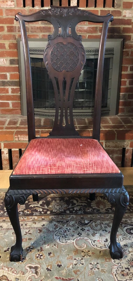 ¡ANTIGUA SILLA DE RESPALDO ALTO ESTILO CHIPPENDALE MADERA TALLADA! ¡SOLO RECOGIDA LOCAL! Foto 1 de 4