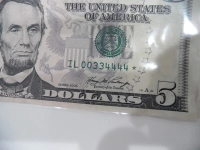 *5 Dollar Star Note Series 2006 Low/Fancy Serial Number!POKER NOTE!WOW!LOOK!SAVE - Image 1 of 3