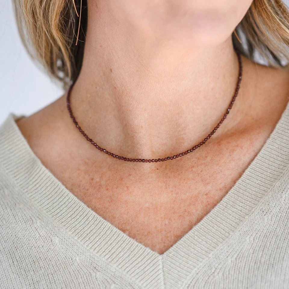 天然红色石榴石珠项圈宝石水晶精致女式项链手工制作 — 第 1/1 张图片