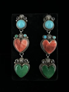 Pendientes colgantes/colgantes vintage Navajo RD turquesa esterlina corazón ostra espinoso 3 - Imagen 1 de 10