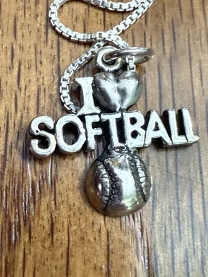 Necklace Sterling 925 I Love Softball Charm  - Image 1 of 4